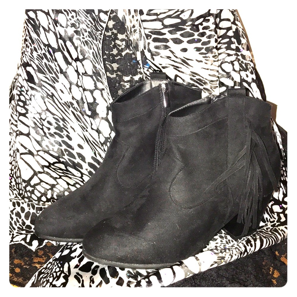 Worn Once! Black Suede fringe Booties